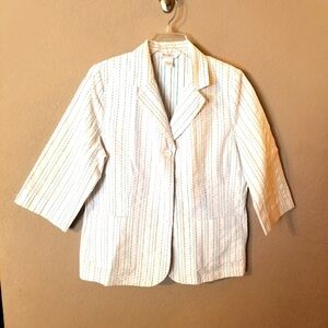 TanJay Womens Vintage White Jacket/Blazer with Blue/Teal/Tan Stripes Size 10
